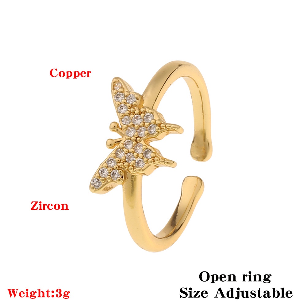 Eropa dan Amerika in normcore style ring diamond warna ornamen butterfly pembukaan cincin gaya yang