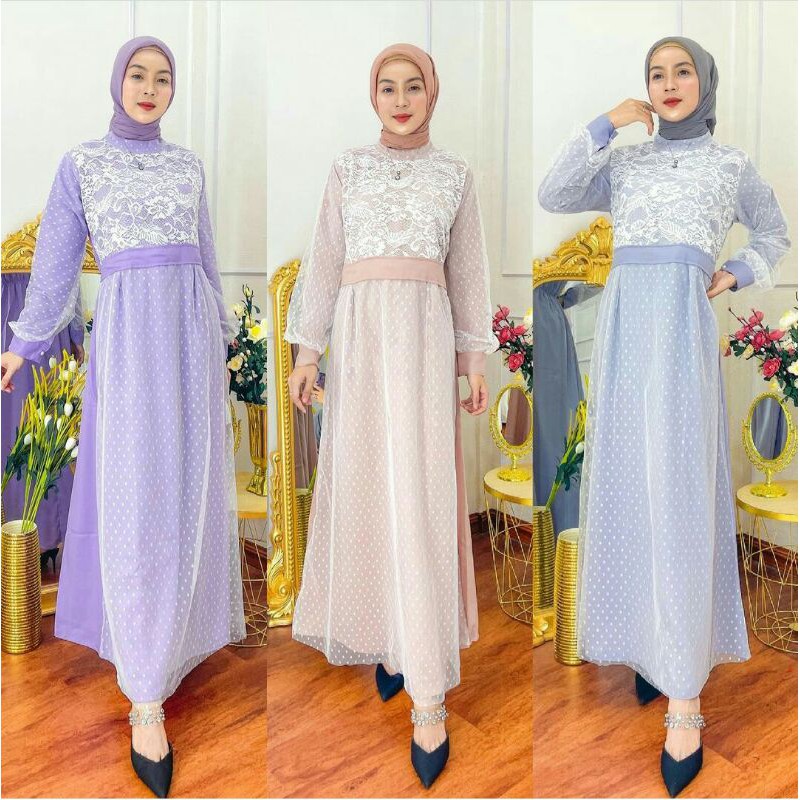 Vizilly Brukat Tille Dress Gamis
