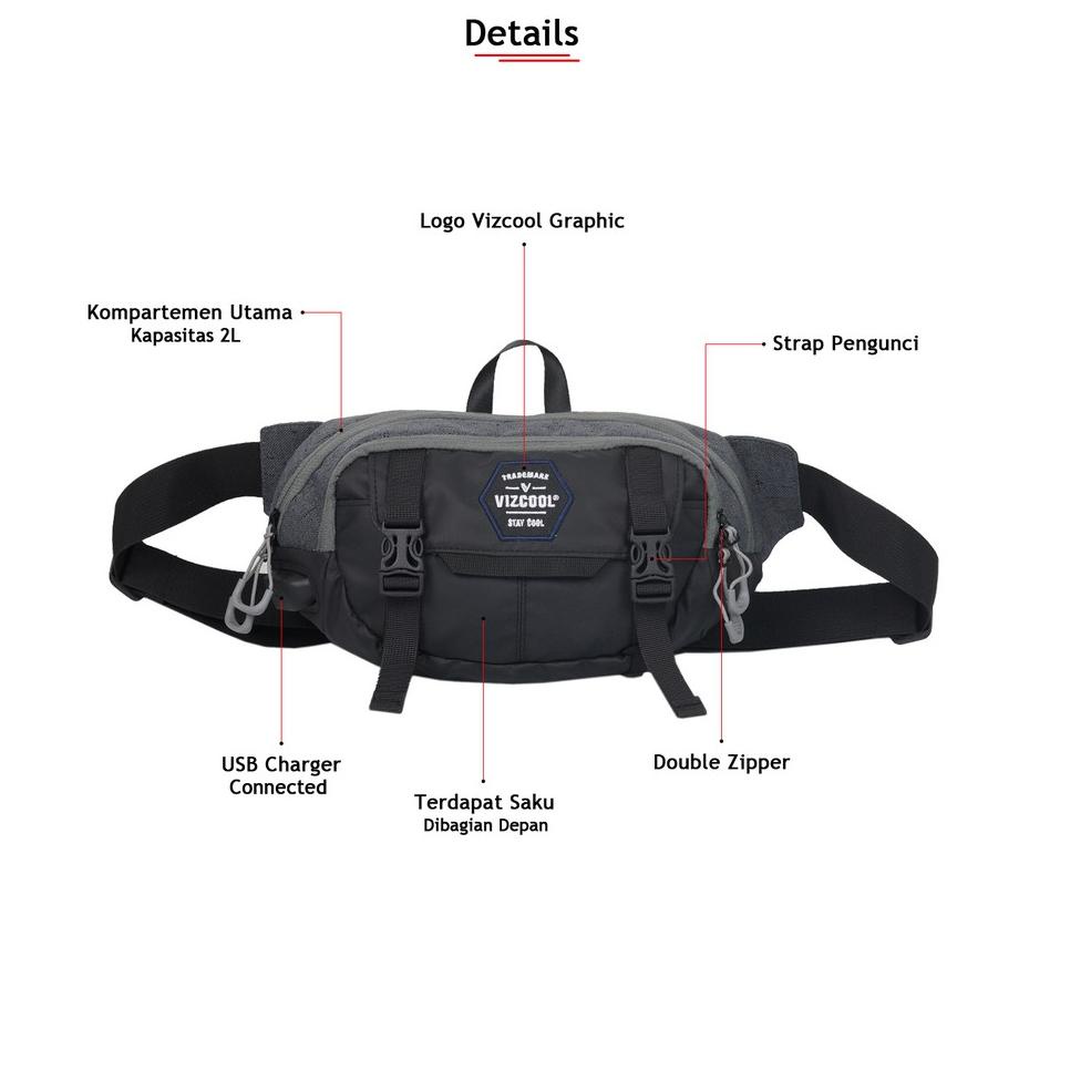 VIZCOOL - Tas Waistbag Br Pria/Tas Pinggang Pria/Tas Selempang Pria/Tas Fashion Pria/ Tas Baru G8H4