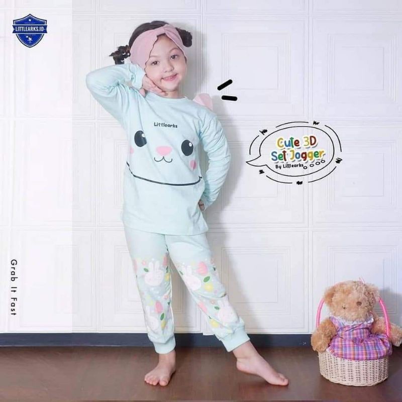setelan kaos anak cute 3D set jogger motif
