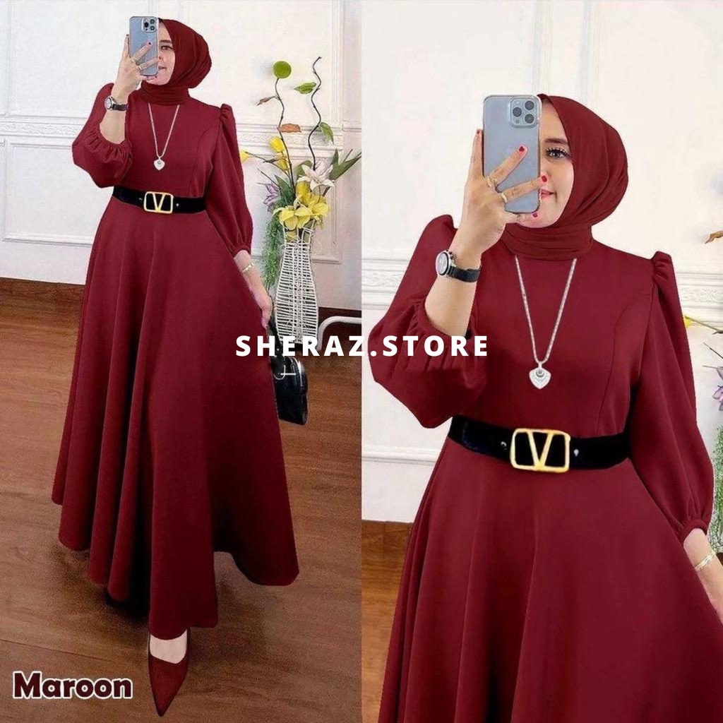 Gamis Polos Wanita Jumbo Ld 120 130 140 Free Sabuk SHAPIRA MAXI S M L XL XXL XXXL 5L Bahan Shakila