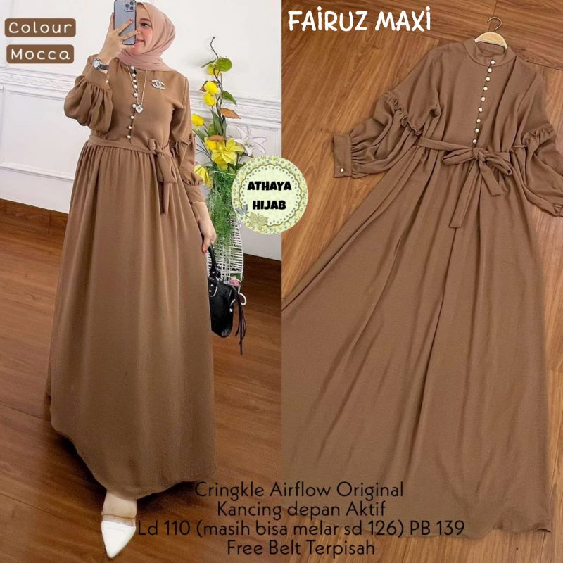 FAIRUZ BY ATHAYA / GAMIS MOTIF POLOS BERBAHAN CRINCLE AIRFLOW  PREMIUM QUALITY / MAXI DRESS BUSUI TE