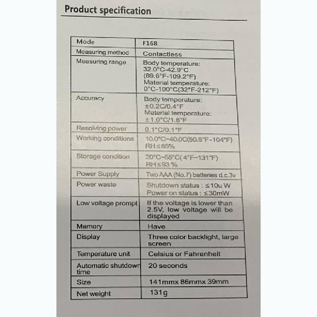 BACO Thermometer Suhu Tubuh Digital Infrared Non Contact 