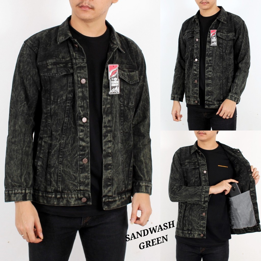 Jaket Levis Pria Wanita Jaket Levis Denim Sandwash Hijau Pria Wanita
