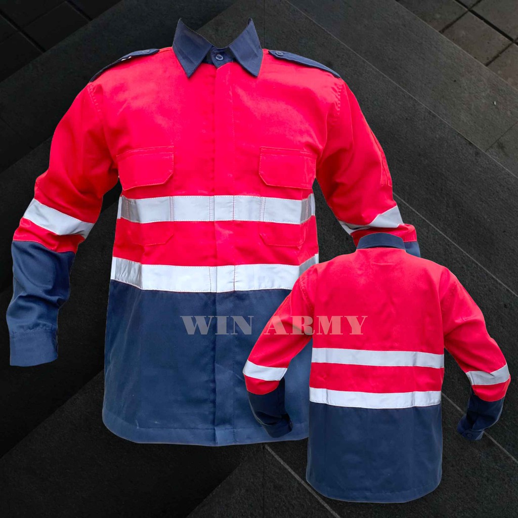 WIN Baju Safety Lengan Panjang Katelpak Wearpack Atasan Safety Kombinasi 2 Warna Kemeja two tone kemeja