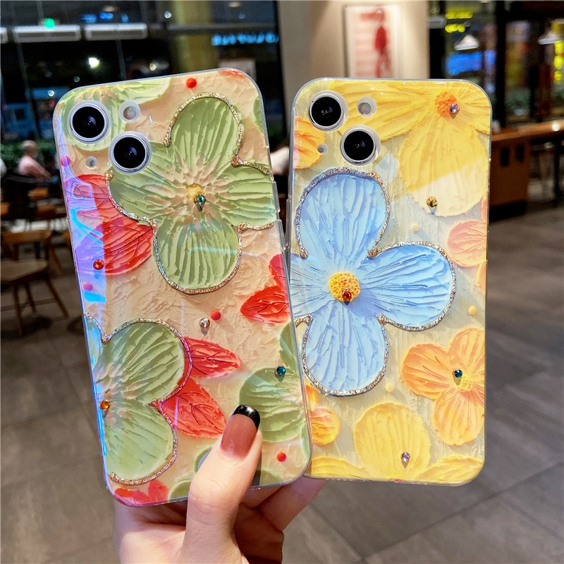 Soft Case Tpu Motif Lukisan Bunga Untuk Iphone 13 Pro Max 12 11 Pro Max X Xs Max Xr 7 8 Plus