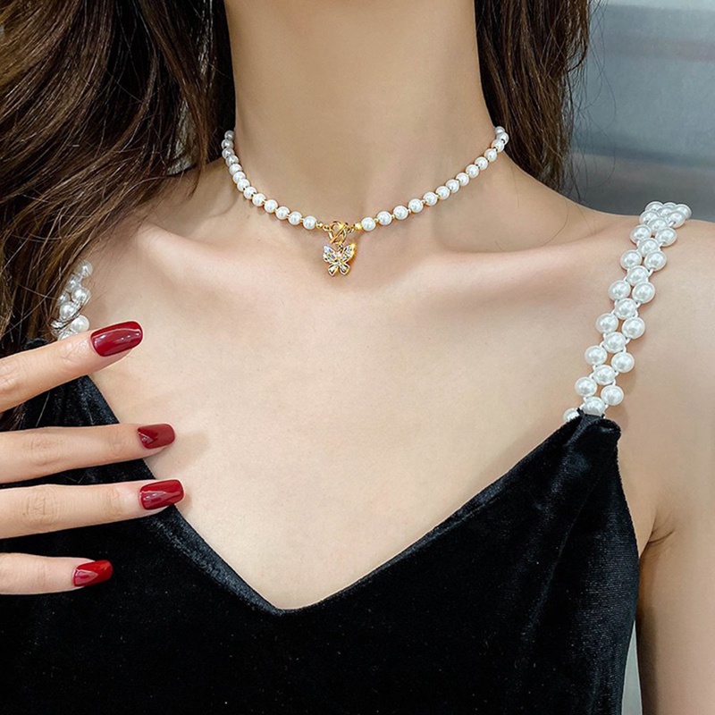 Simple Temperament All-Match Pearl Butterfly Chain Ins Necklace