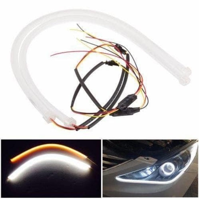 LED DRL FLEXIBLE ALIS 60CM MOBIL DAN MOTOR dengan Sein