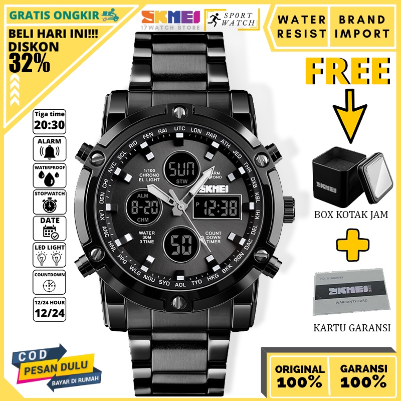 Jam Jsm Jqm Jm Tangan Tangab Tangn Tangam Cowo Cwok Tali Rantai Stainless Analog Digital Analog Berm