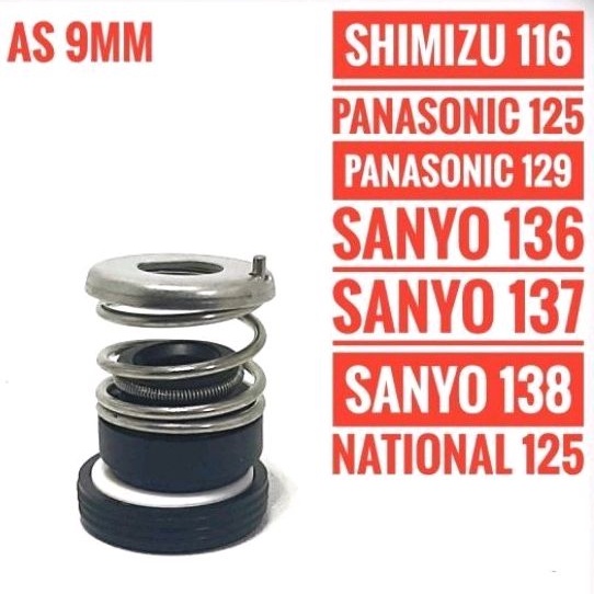 1 Set Mechanical Seal JP PAN 125 As 9 mm | Sil Sel Pompa Air Water Pump PAN125 9mm | cocok : PANASONIC 129 &amp; SHIMIZU SMZ 116 SMZ116 &amp; SANYO SAN 136 137 138 &amp; NATIONAL NAT | TT 30 30mm • DmTKHP 21 21mm • DmLK 10.5 10.5mm • TKHP 6.5 6.5mm • DmTRS 20 20mm ✔️