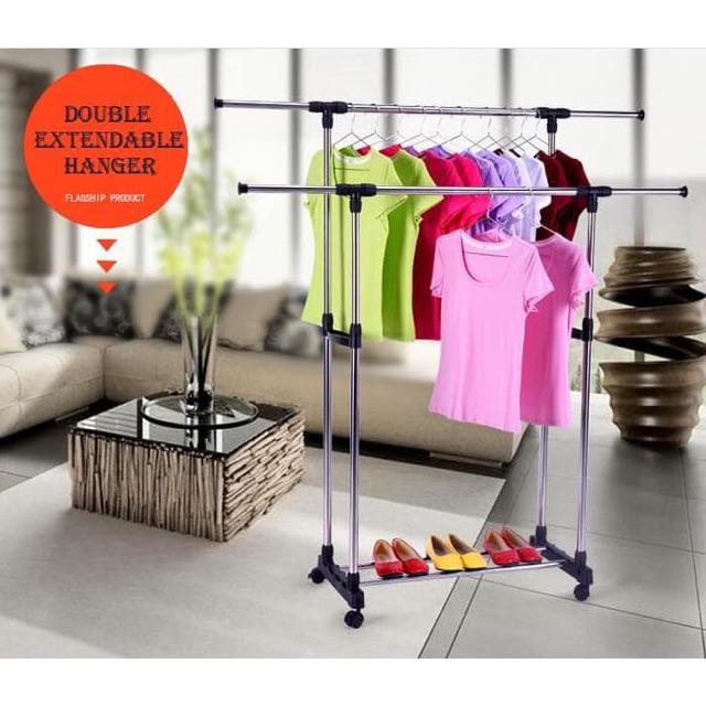 Stand Double Hanger 4 Roda