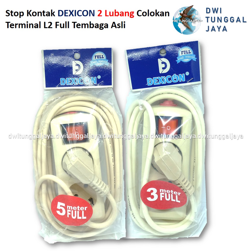 Stop Kontak DEXICON 2 Lubang Colokan Terminal Arde L2 5 Meter 3 Meter