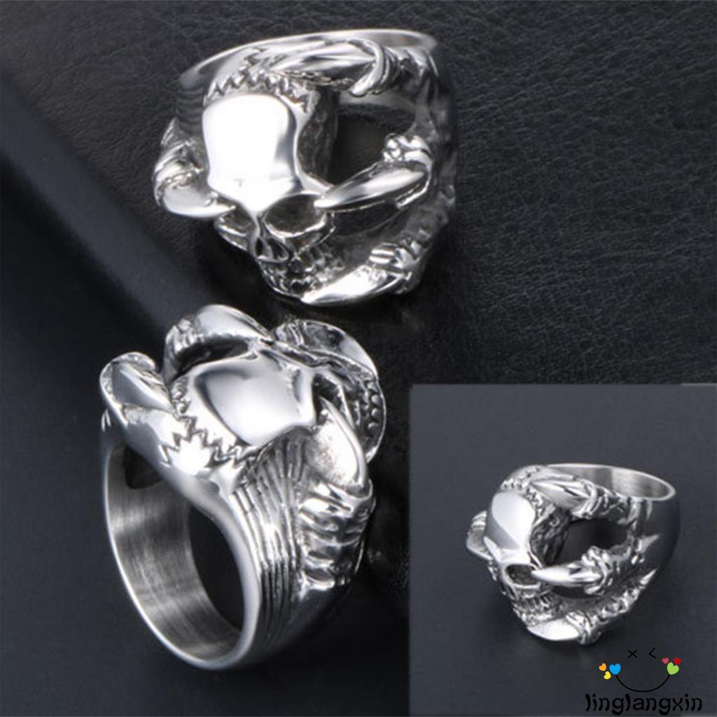 Llx-cincin Titanium Steel Ukiran Tengkorak Untuk Pria