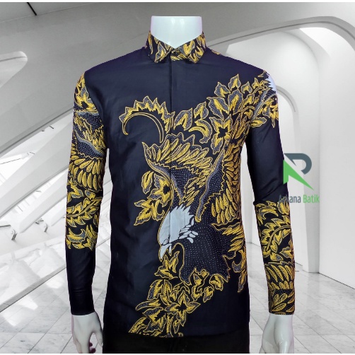 Arkana Black Gold Eagle SLIMFIT Batik Premium Kemeja Baju Pria Lengan Panjang Motif Elegan Furing