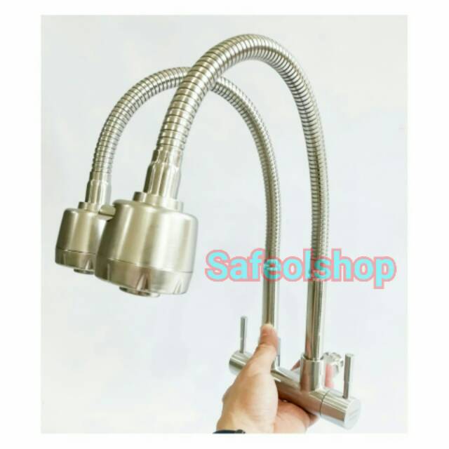 Kran sink angsa double flexible Stainless/ Kran cuci piring angsa double/ kran sink double angsa