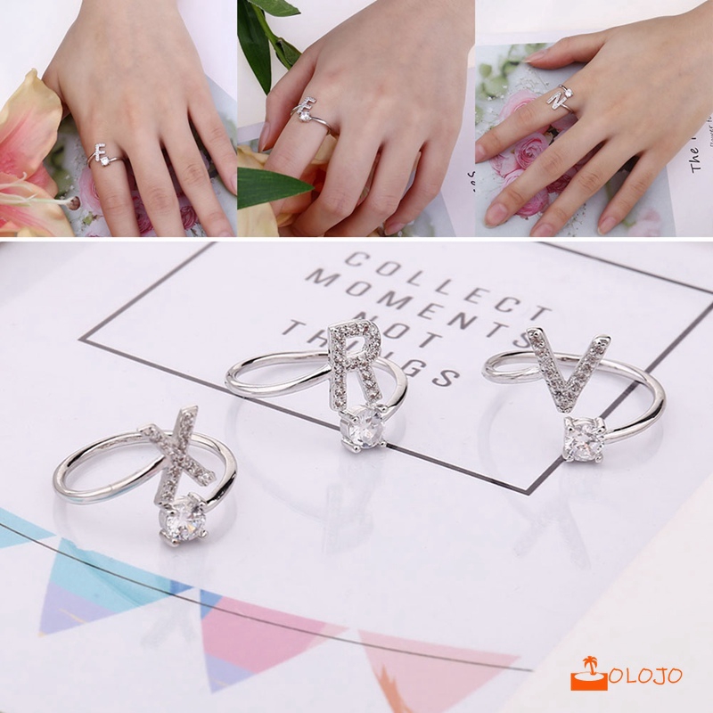 OLOJO 1Pc Cincin OPENING Ring Adjustable Motif Huruf Alfabet Inggris Untuk Wanita