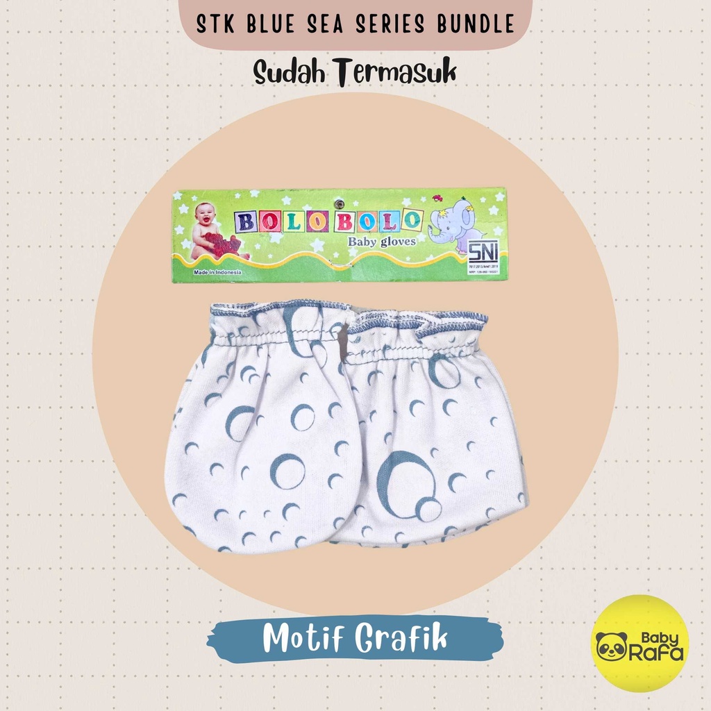 Serian Biru - 3 pcs/set Sarung Tangan dan Kaos Kaki Bayi Blue Sea Series Merk SNI Bolo Bolo