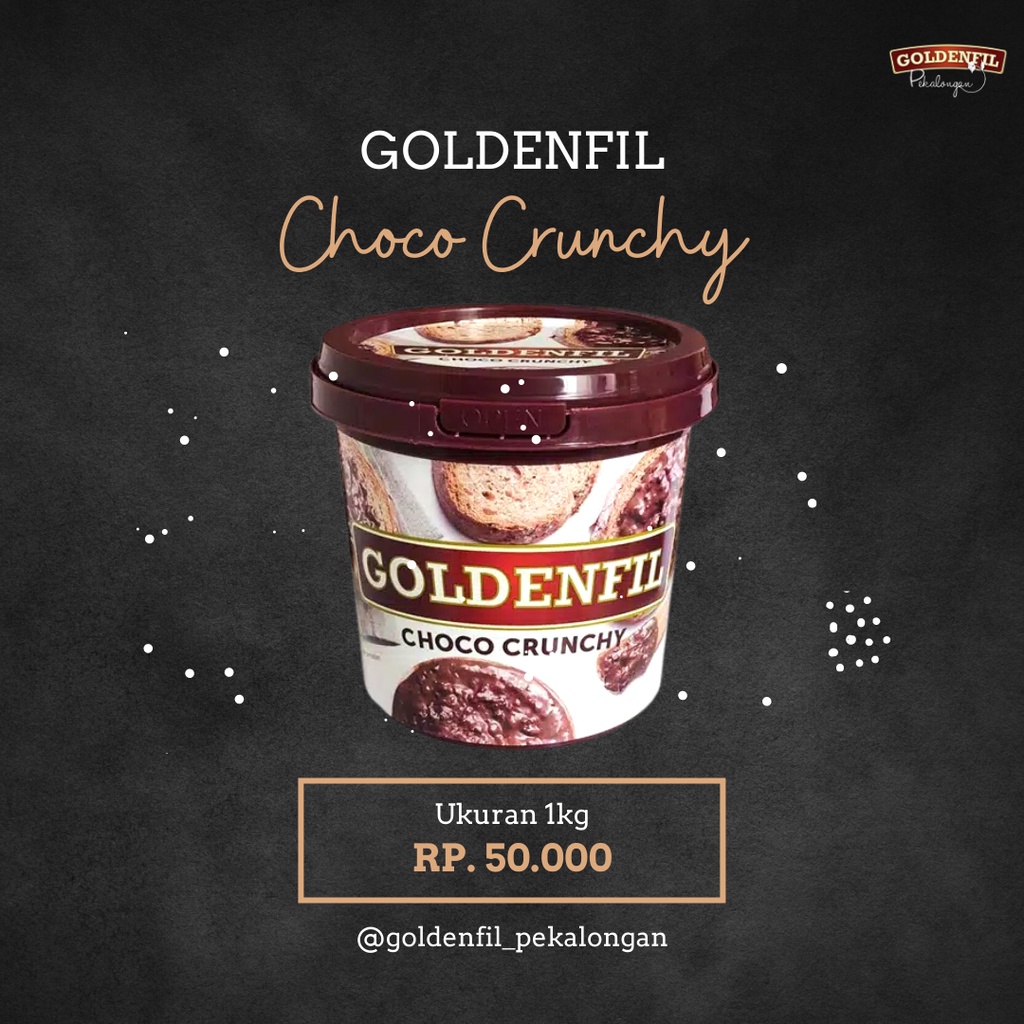 

Goldenfil Choco Crunchy 1kg / Selai Coklat Goldenfil 1kg SELAI PREMIUM HARGA MINIMUM TERENAK TERMURAH