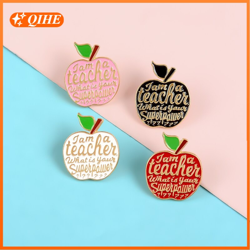 Bros Pin Enamel Desain Buah Apel Merah Muda Tulisan I Am A Teacher Untuk Hadiah