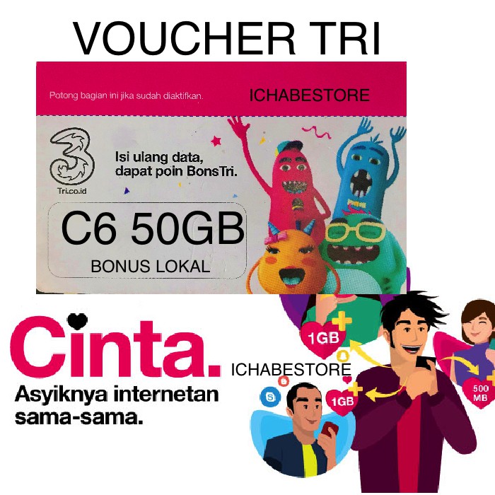 Tri Cinta 6 50gb Vc BONUS LOKAL kuota internet data c6 ...