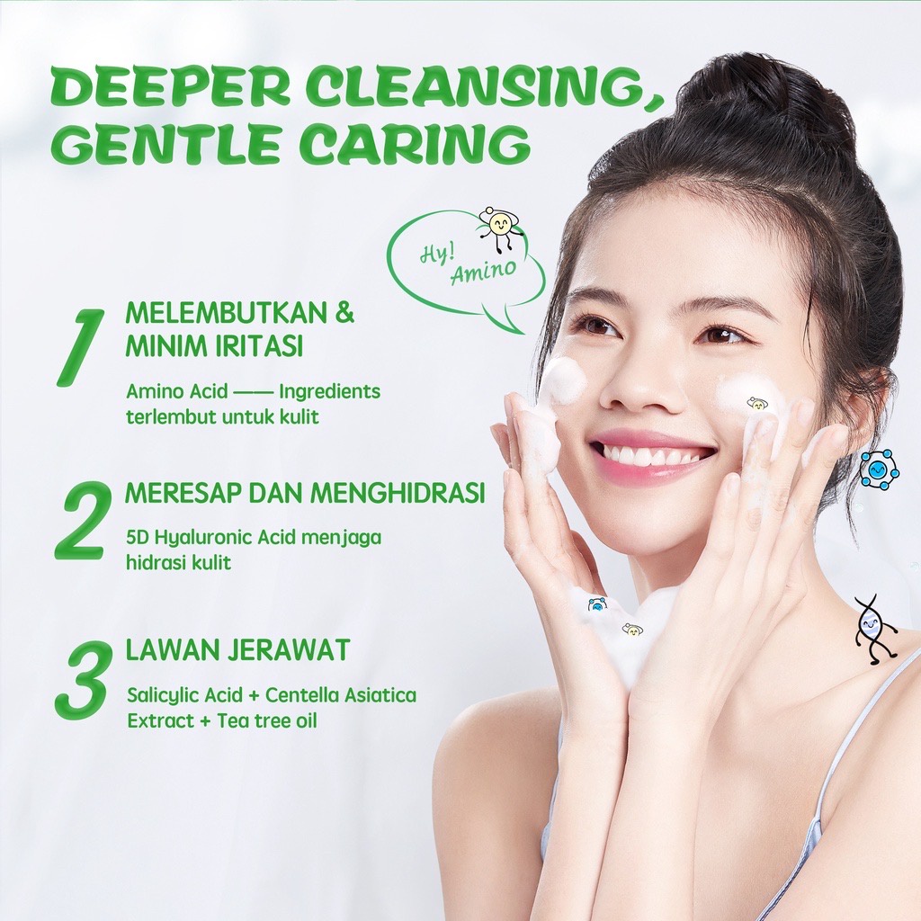 YOU Hy! Amino AC-Ttack Anti Acne Facial Wash Indonesia / Pembersih Wajah Sabun Cuci Muka / Bekas Jerawat Berjerawat Treat Acne 100g / Skincare Face Cleanser Cleansing / Brightening Bacterial Hydrating Oil Control / Toner Serum Sunscreen Y.O.U Series Paket