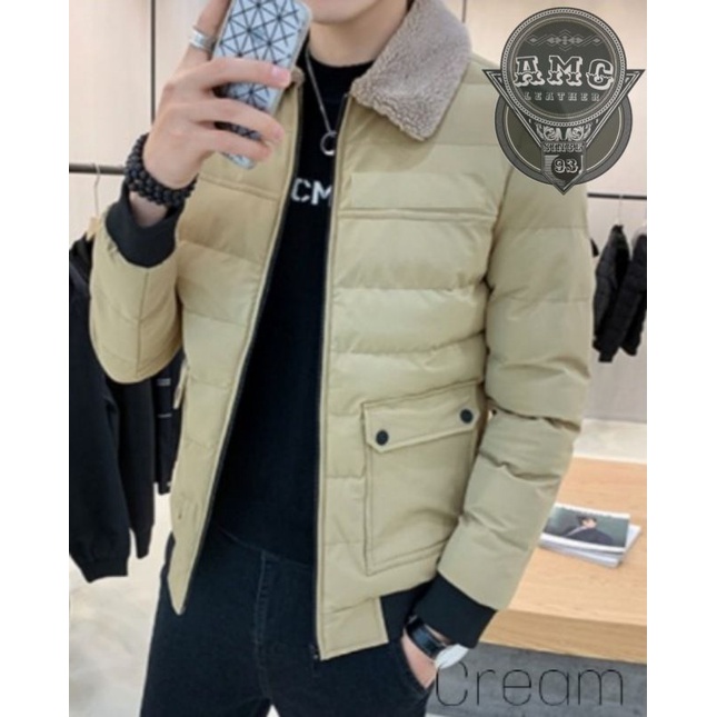 Jaket Pria Musim Dingin Korea Sytle Jaket Bomber Kerah Bulu tebal Distro