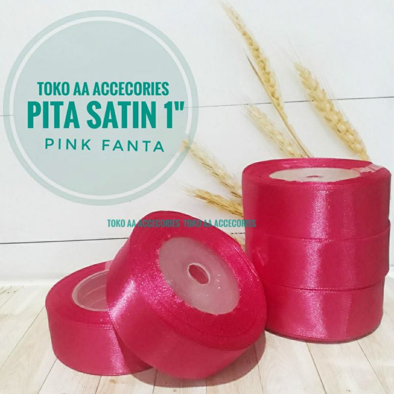 Pita satin PINK FANTA termurah per rol 1 inchi