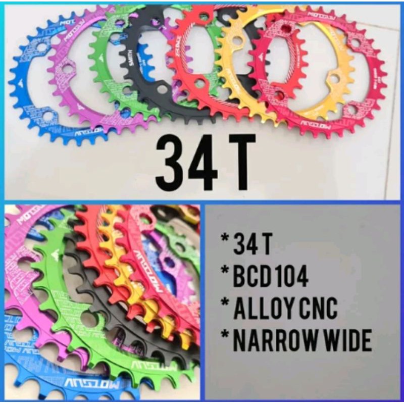 Chainring narrow wide 34T BCD 104 Alloy CNC Chain ring motsuv chainring sepeda bicycle parts komponen sepeda crank chain ring