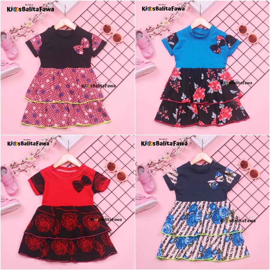 Dress Emma Lengan Size 1-2 Tahun / Dres Anak Perempuan Lengan Pita Baju Harian Pesta Fashion Kids