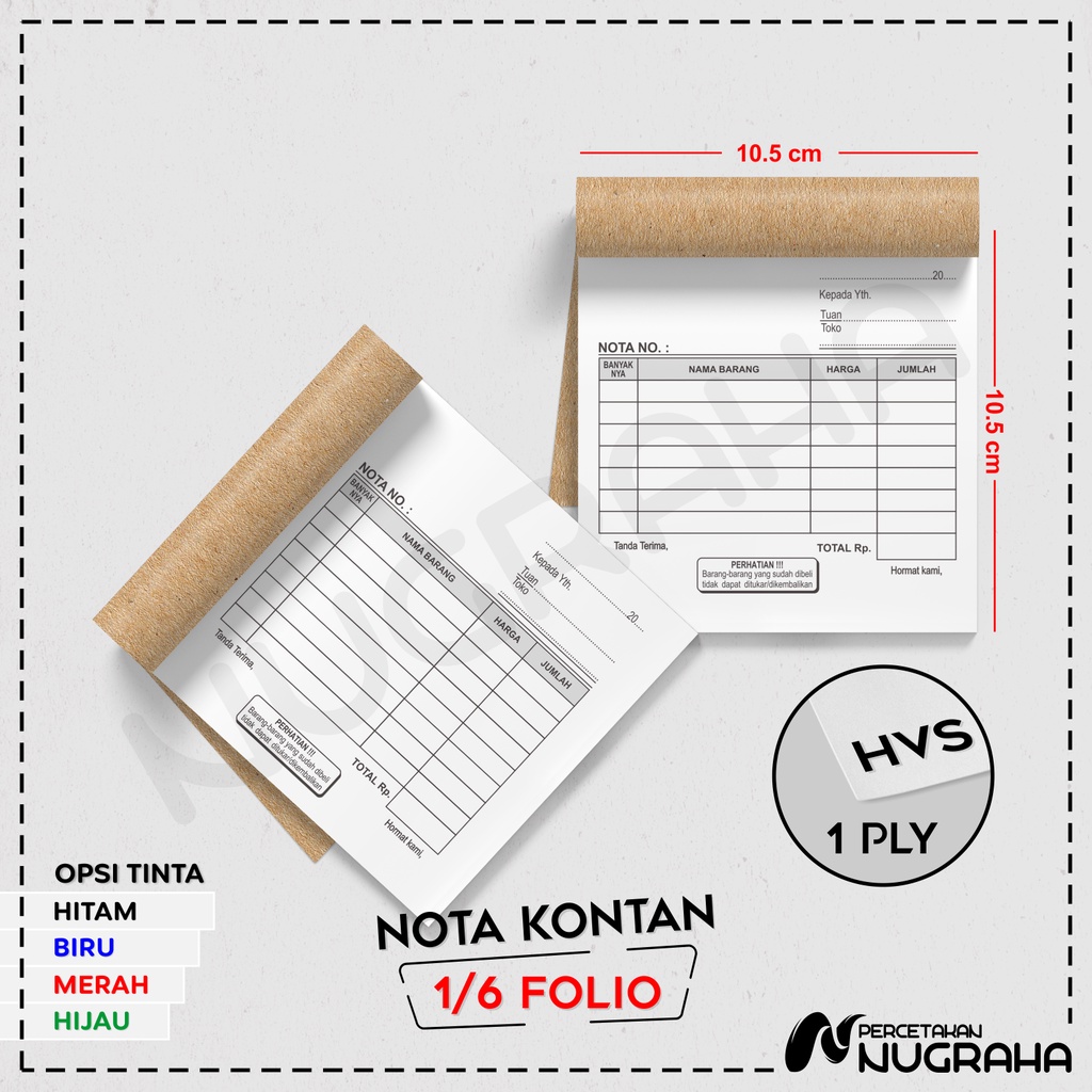 

NOTA UKURAN 1/6 FOLIO 1 RANGKAP / BUKU NOTA KONTAN Isi 50 lembar