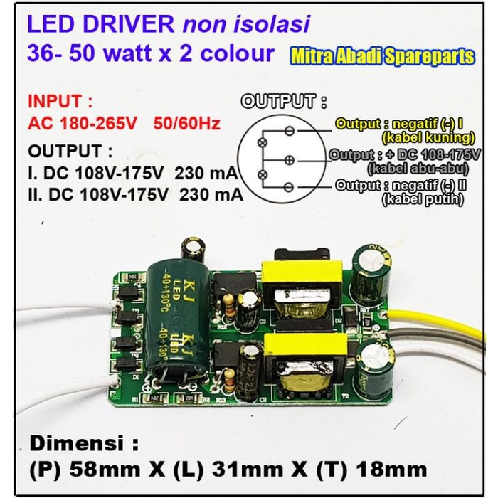 LED Driver 2*(36-50)*1W/1 Watt 230 mA 2 Warna Tanpa Casing