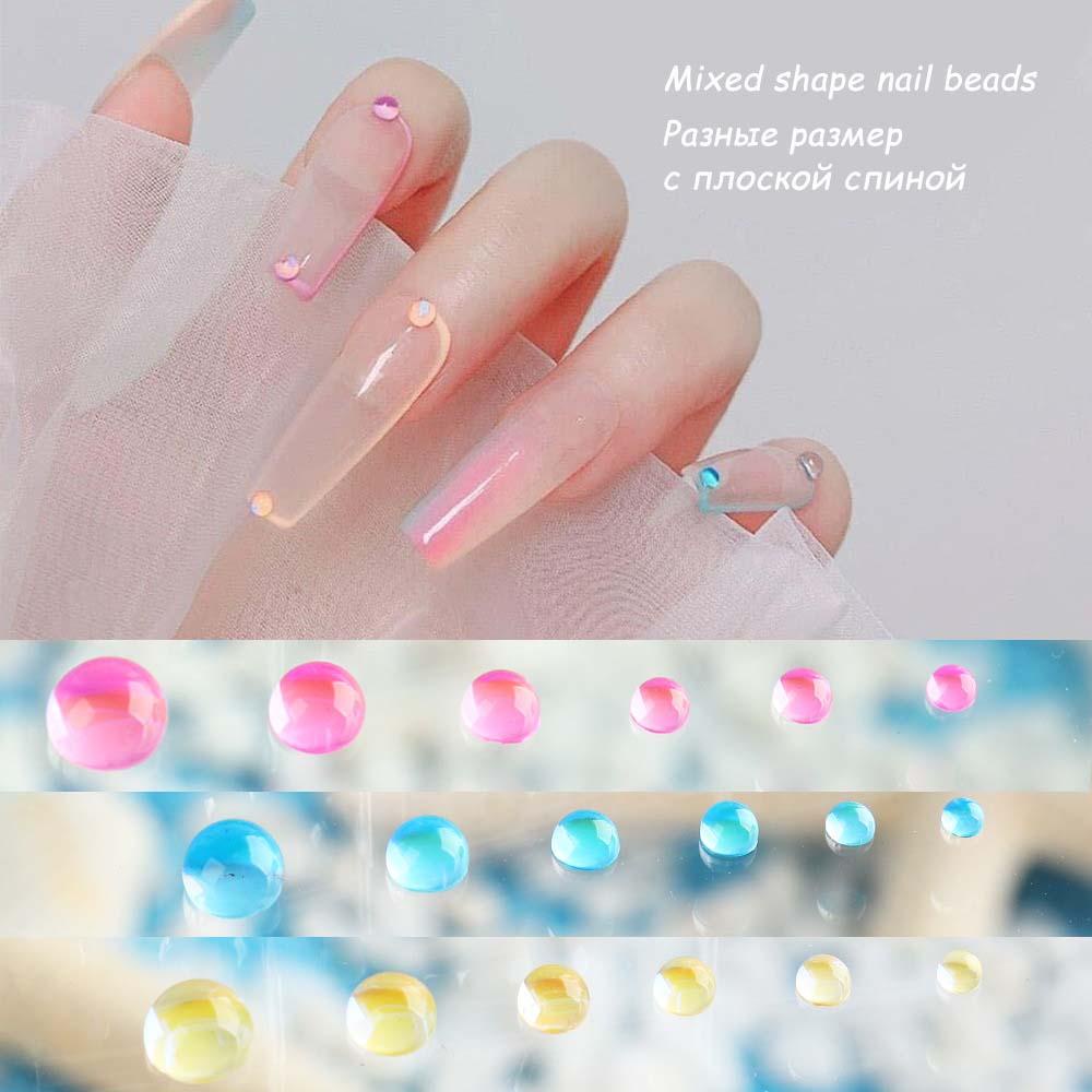 Mxbeauty Kuku Aurora Berlian Imitasi Symphony Bulat Manik-Manik Desain Manicure Dekorasi Ukuran Campur DIY Ornamen