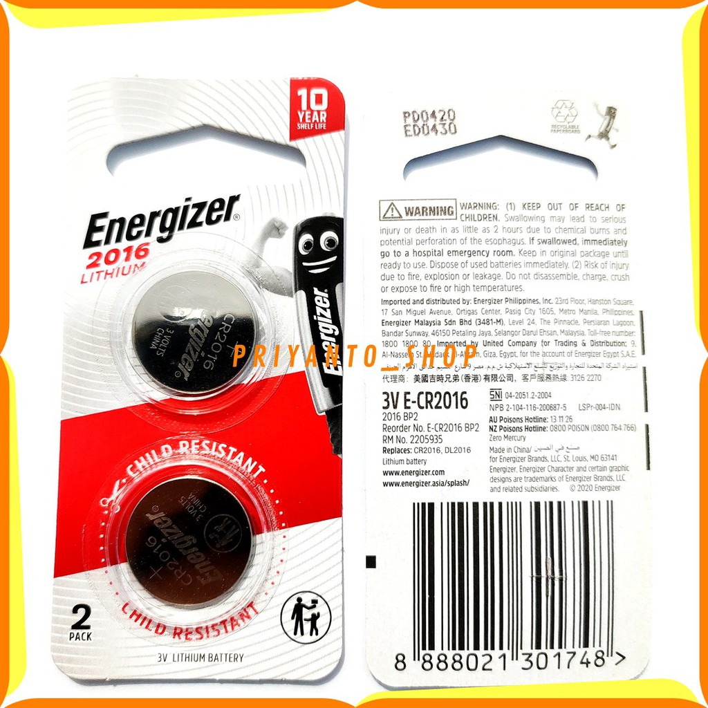 Baterai Batrei Lithium Energizer Cr2016 Cr 2016 Original