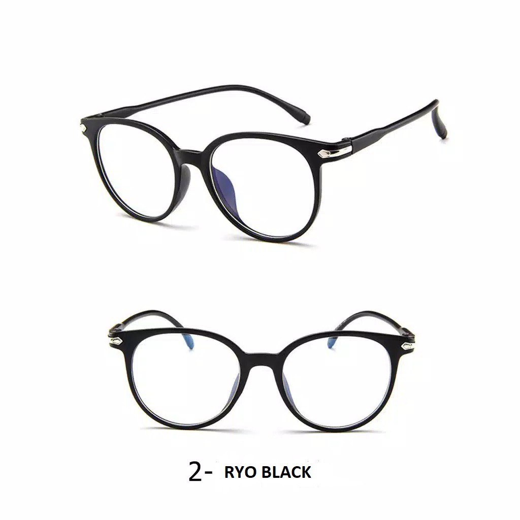 HC KACAMATA ANTI RADIASI KACA MATA 15959 Wanita  Pria Frame Sunglasses Lensa Transparan impor-HC175 RYO BLACK