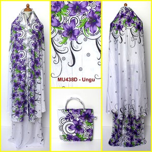 Mukena Bali Putih Motif Bunga Sepatu Size Semi Jumbo MU438D Ungu