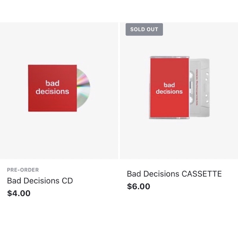 [PRE ORDER] BAD DECISIONS CD CASSETTE BTS