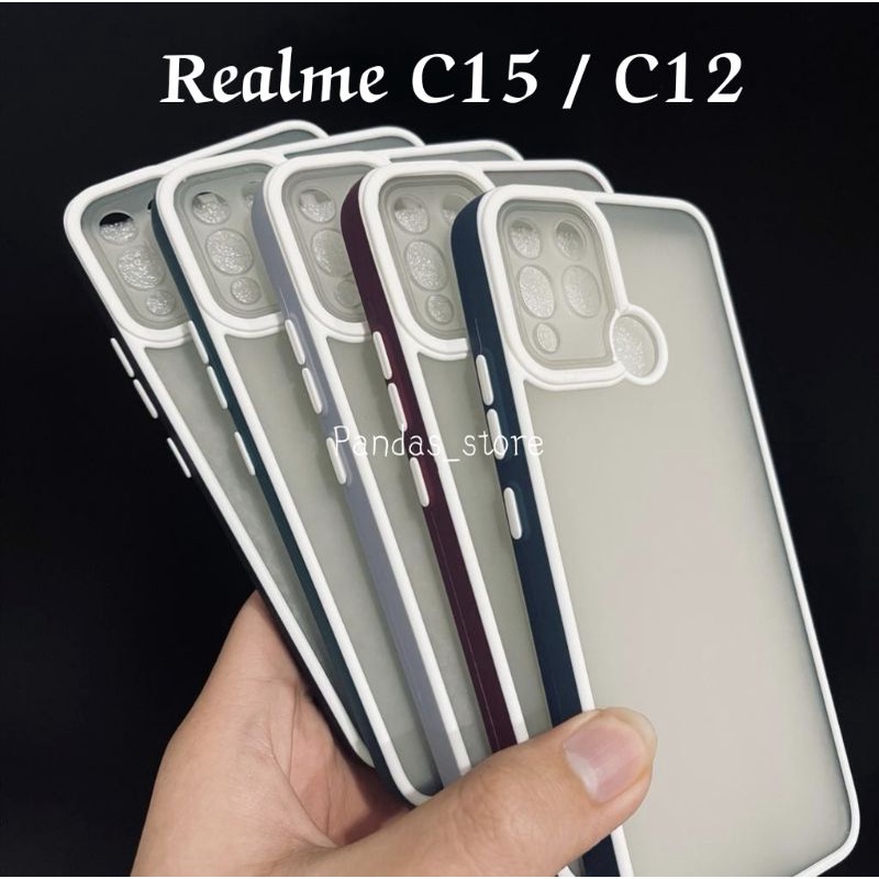 Pro Hybird Realme C12 / C15 Softcase Halus dan Elegan / Pinggiran Garis Putih Keren (Pandas)