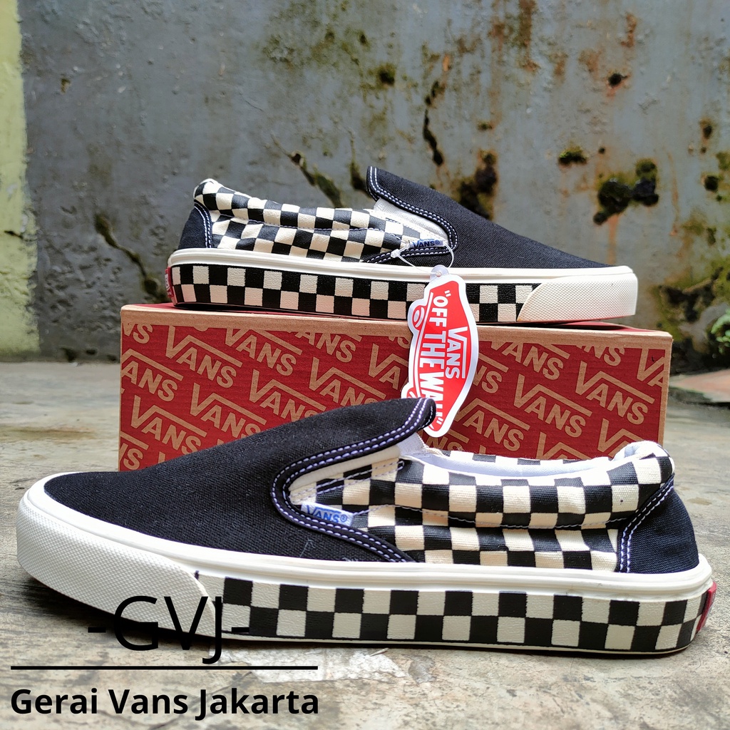 (BISA GRAB) VANS SLIP ON SIDEWALL CHECK BLACK WHITE | VANS SLIP ON CHECKERBOARD | VANS ORIGINAL-6