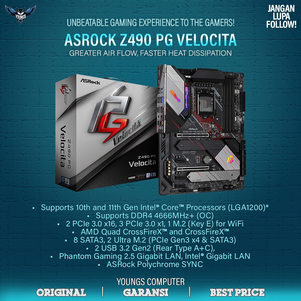 ASROCK PHANTOM GAMING VELOCITA LGA1200 ATX DDR4 MOTHERBOARD INTEL PG