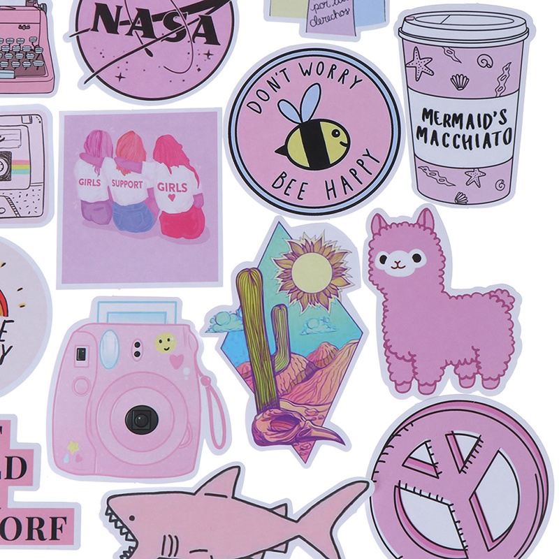 53pcs Stiker Kawaii Warna pink Untuk Koper laptop Mobil Dan scrapbook