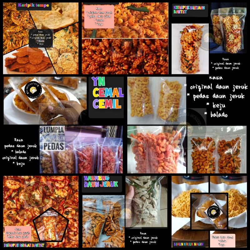 

MAKARONI SPIRAL|KERIPIK TEMPE|LUMPIA KRIUK|KERUPUK BINTANG BANTET KRIUK|BIHUN KRIUK|BASRENG|KERUPUK SEBLAK|MAKARONI BANTET KERIUK|ANEKA CEMILAN| DAUN JERUK/CEMILAN/JAJANAN/SNACK/PEDAS/ORIGINAL