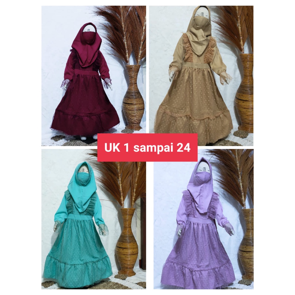 Dress Musslim Anak Tila Dot // Dress Muslim Anak 1-8 Tahun Kualitas Import