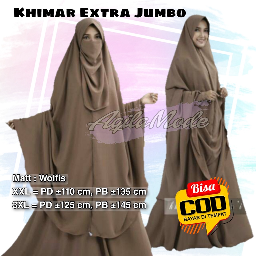 (Free Cadar) Khimar Syari Extra Super Jumbo Bulat Wolfis Hijab Jilbab Instan Kerudung Instant