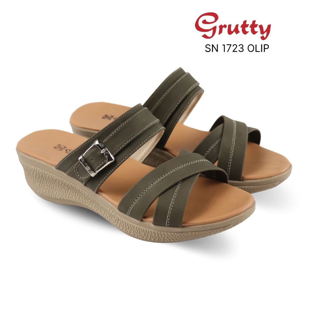 Sandal Wanita Slop Wedges Model terbaru Grutty SN1723 Warna Olip