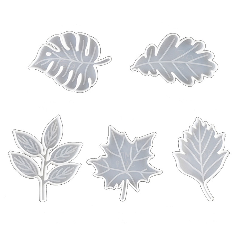 SIY  5Pcs Large Size Leaves Coaster Silicone Resin Mold Tropical Maple Leaf Resin Casting Mold Resin Concrete Mold Art Crafts