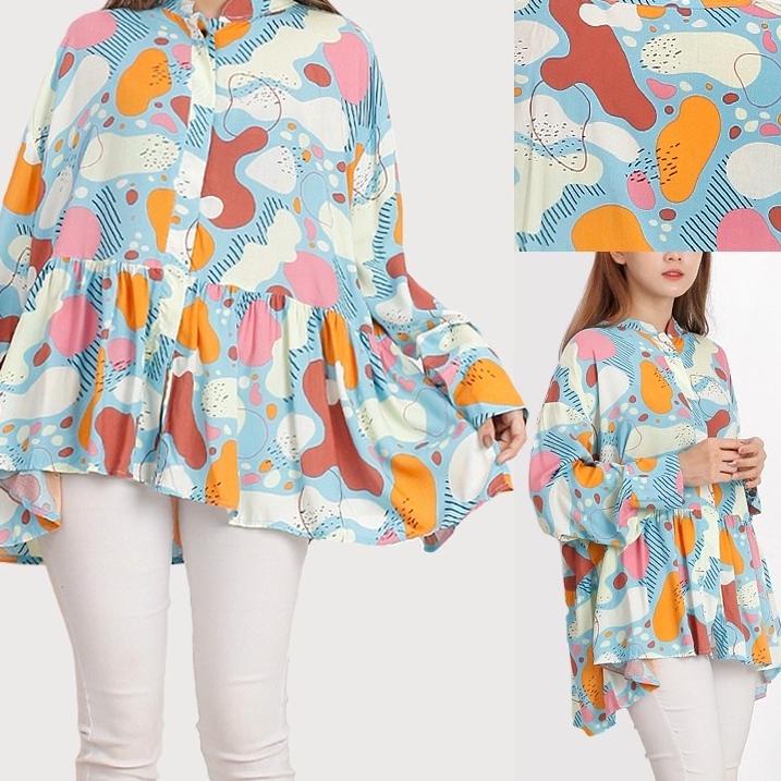 Keluaran Terbaru.. BAJU ATASAN KEMEJA WANITA JUMBO BIGSIZE PEPLUM LD 135cm XXXL KOREAN STYLE OVERSIZ