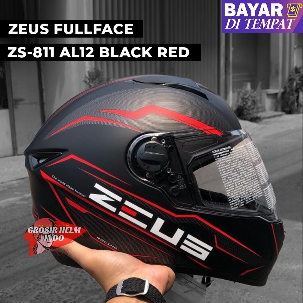 HELM ZEUS 811 AL12 BLACK RED ORIGINAL HELM ZEUS FULLFACE ZS811 Z811 MOTIF RACING BLACK RED
