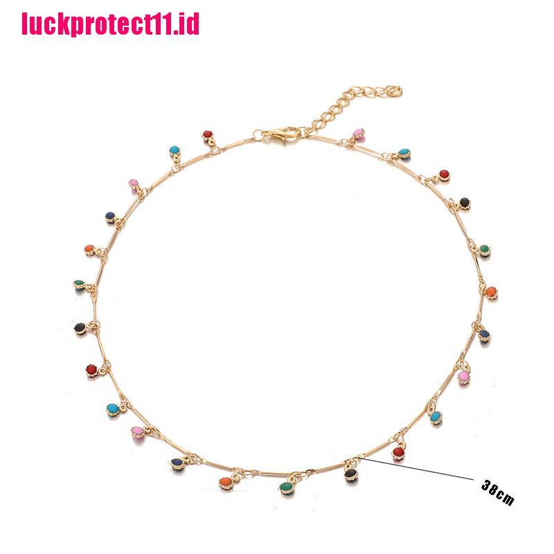 Kalung Rantai Choker Liontin Manik-Manik Rumbai Warna-Warni Gaya Boho Untuk Wanita