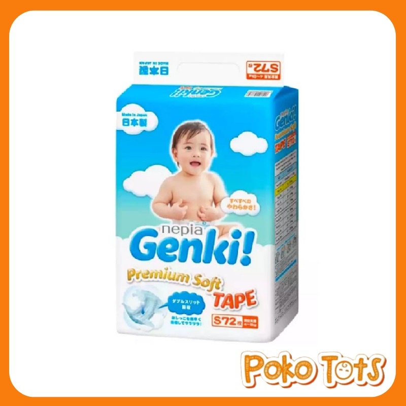 Nepia Genki S72 Premium Soft Diapers Tape Size S Isi 72