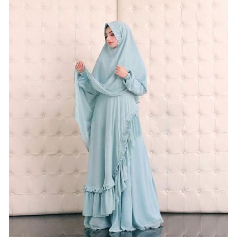 [Syari Serena Biru Muda SW] gamis wanita jersey biru muda